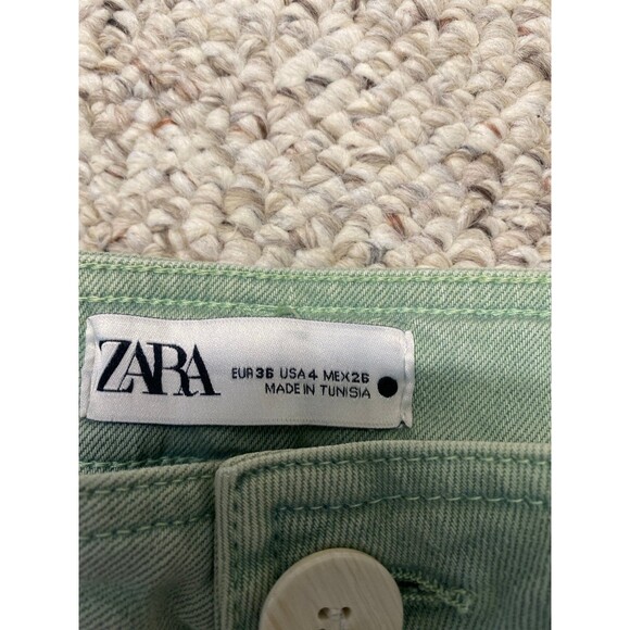 Zara The Marine High-Rise Straight Wide Leg Raw Hem Lime Green 4 - Picture 9 of 10